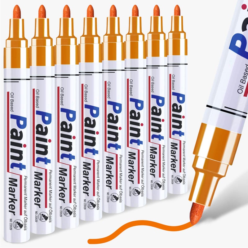 DAPAWIN Orange Paint Pen Permanent Paint Markers - 8 Oil Based Paint Pens, Medium Tip, Quick Drying and Waterproof Marker Pens for Metal, Rock Painting, Wood, Fabric, Plastic, Canvas, Mug, Orange Marker - Image 1